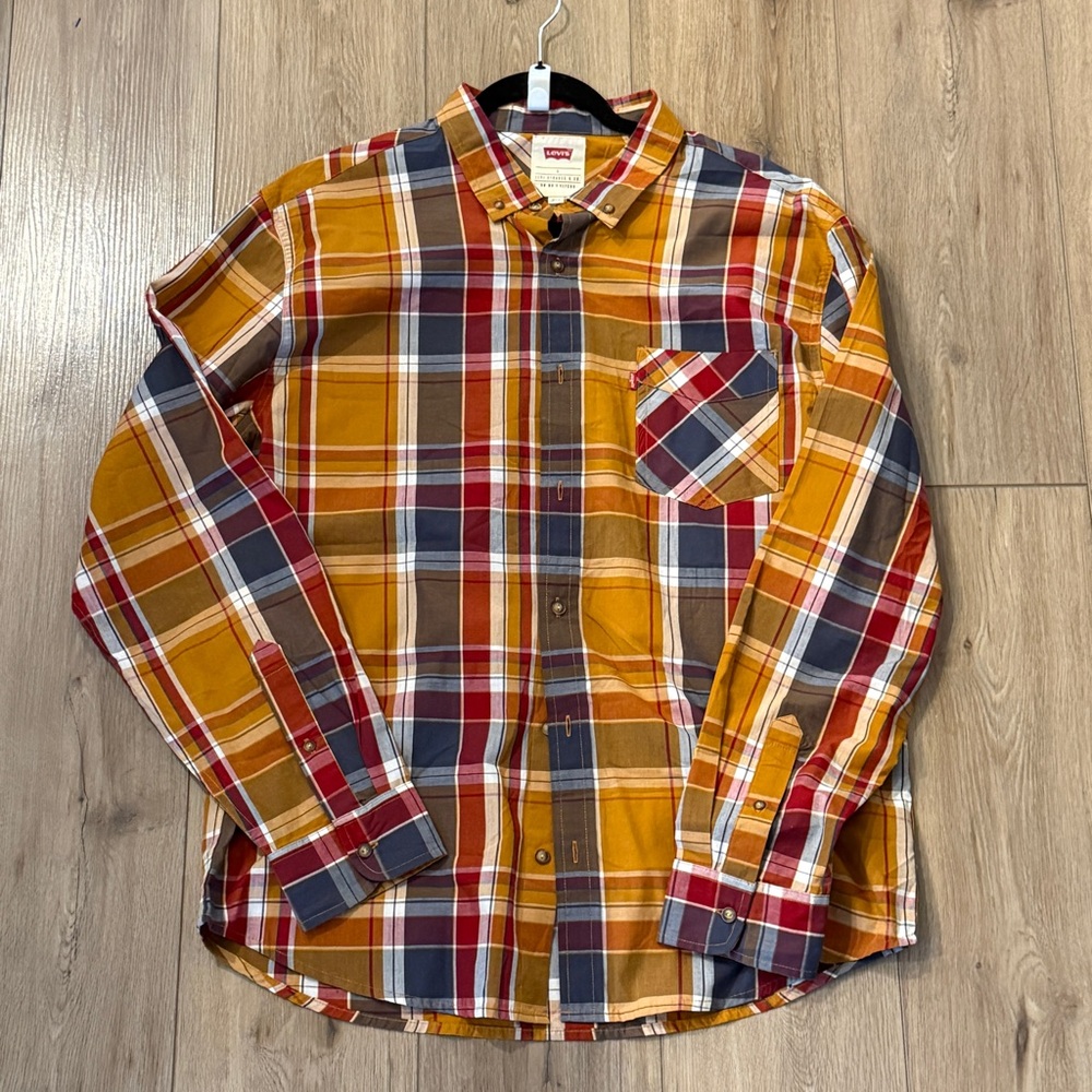 Levi Strauss & Co Men’s Plaid Button Down Shirt Long Sleeve Size L Orange Brown